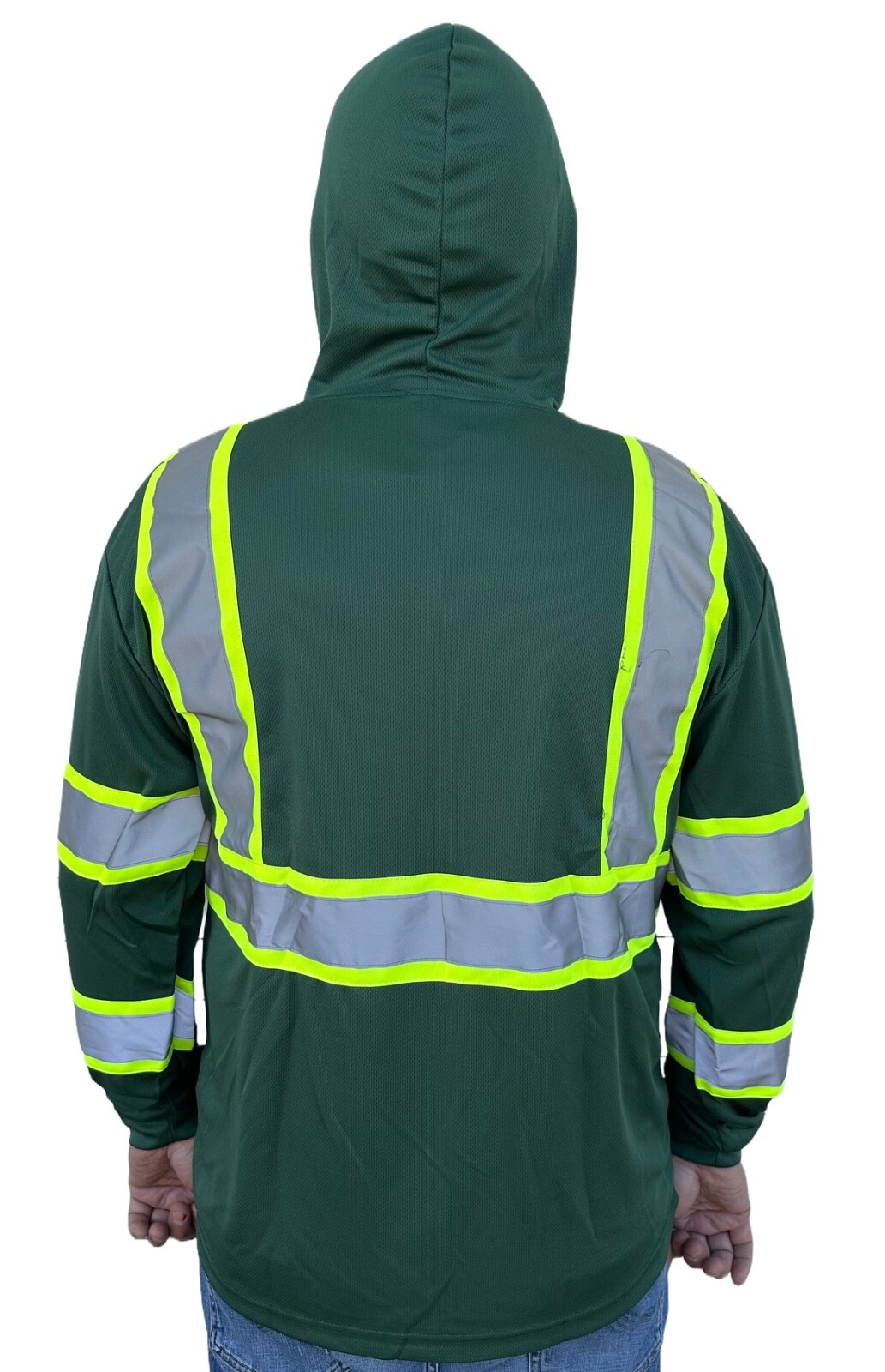 Hoodie Green High Visibility Safety Shirt With Reflective Stripes gallery
