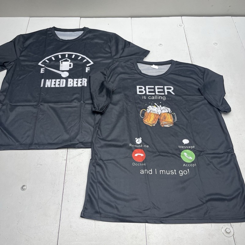Black 2 Pack I Need Beer Graphic Short Sleeve T Shirts Mens Size XL New