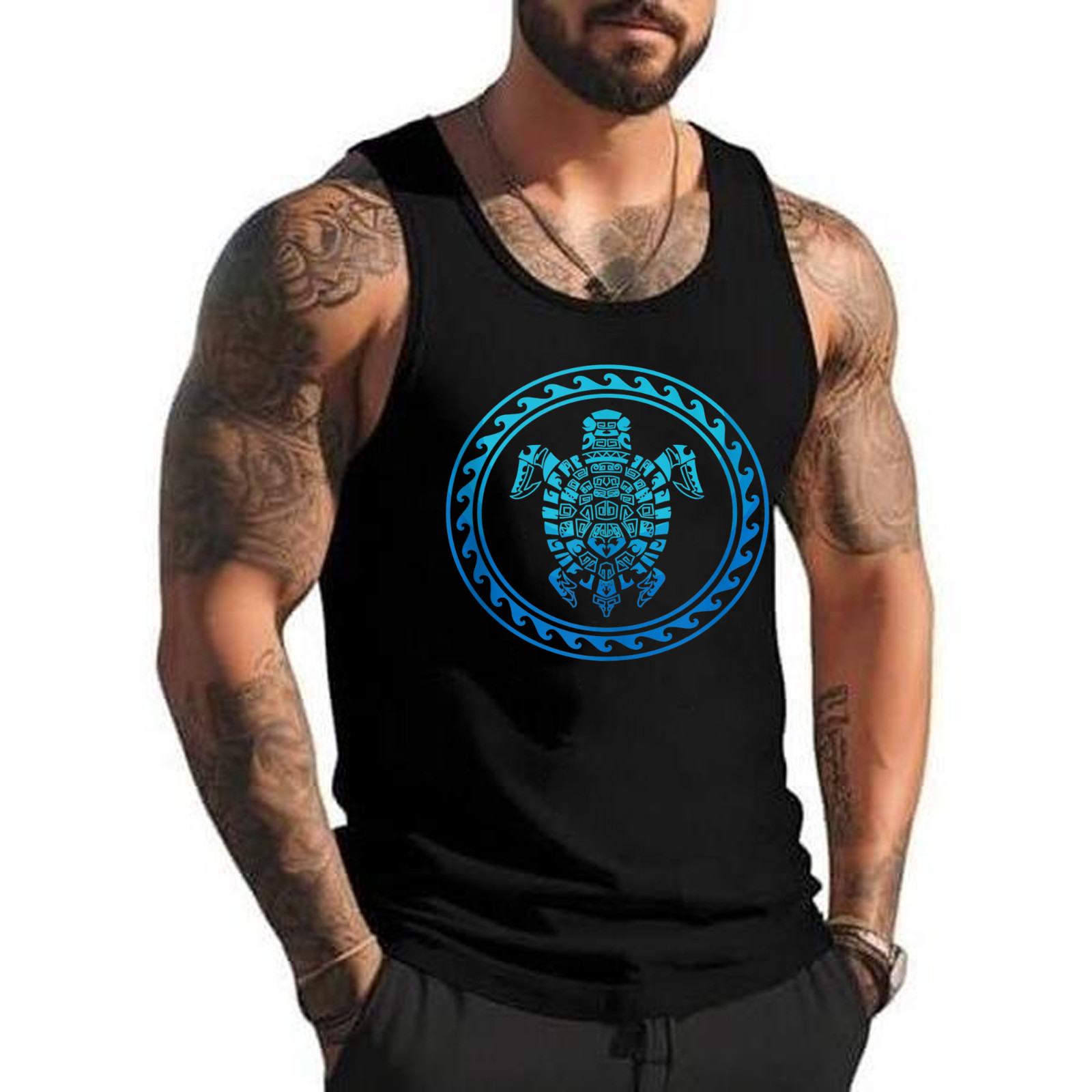 Hawaiian Tribal Sea Turtle Polynesian Symbol Tank Top gallery
