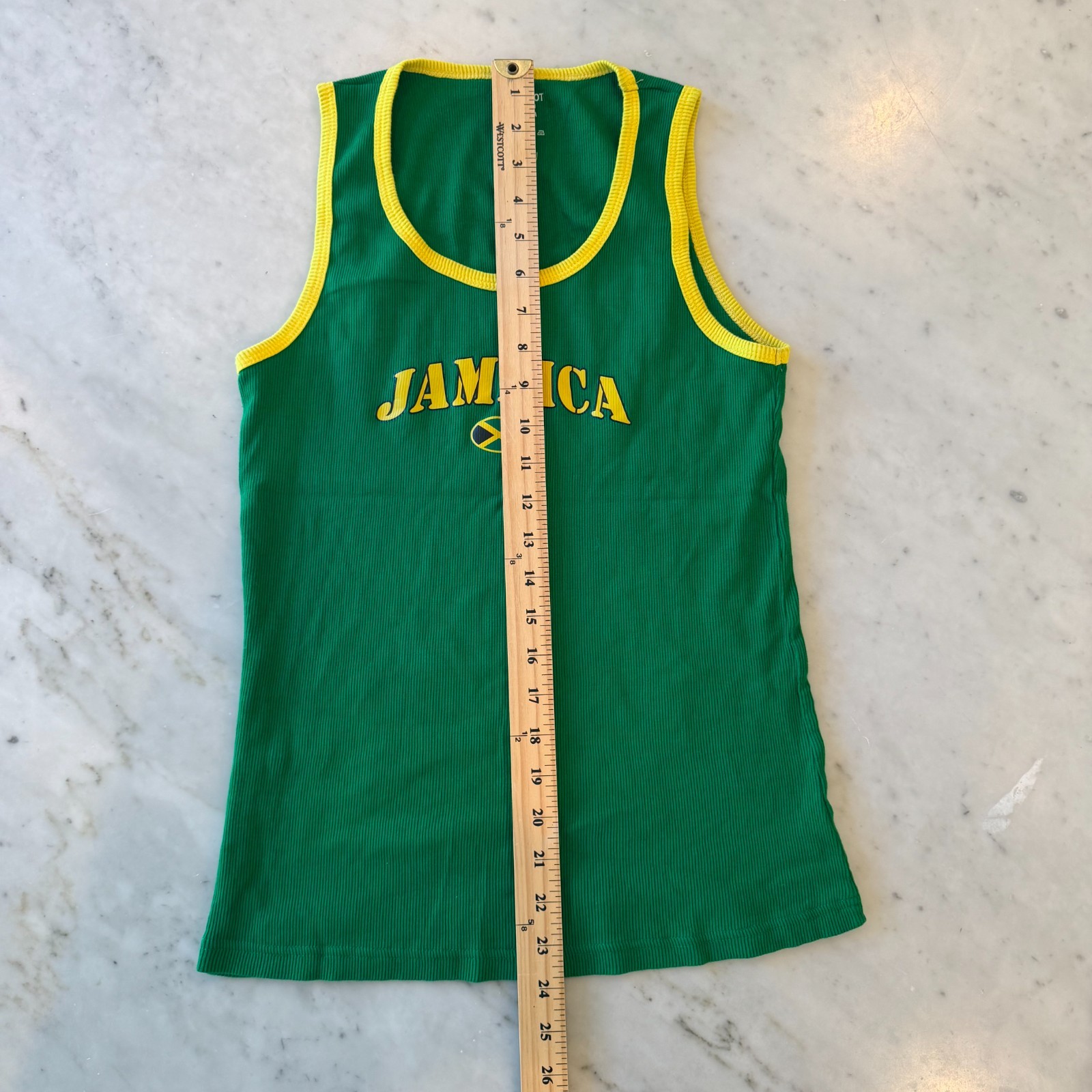 Knit Knot Jamaica Ribbed Tank Top Green Yellow Trim Flag Graphic Size XXL gallery