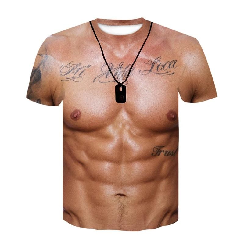 Men’s 6-pack Abdominal Muscle T-shirt 3D Printed Short Sleeved Fitness