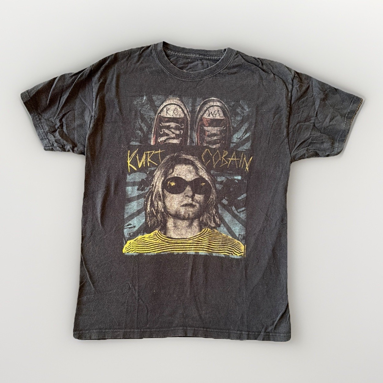 KURT COBAIN Black Graphic T-Shirt Converse Sunglasses Spencers 100% Cotton gallery