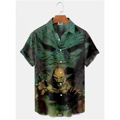 Mens Button Down Universal Monsters Halloween Hawaiian Top Novelty Holiday Gift
