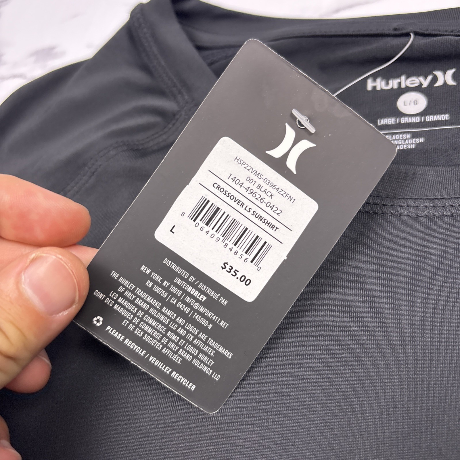 Hurley Men's Crew Long Sleeve Quick Dry UPF 50+ Black Sz L Casual New with Tags gallery