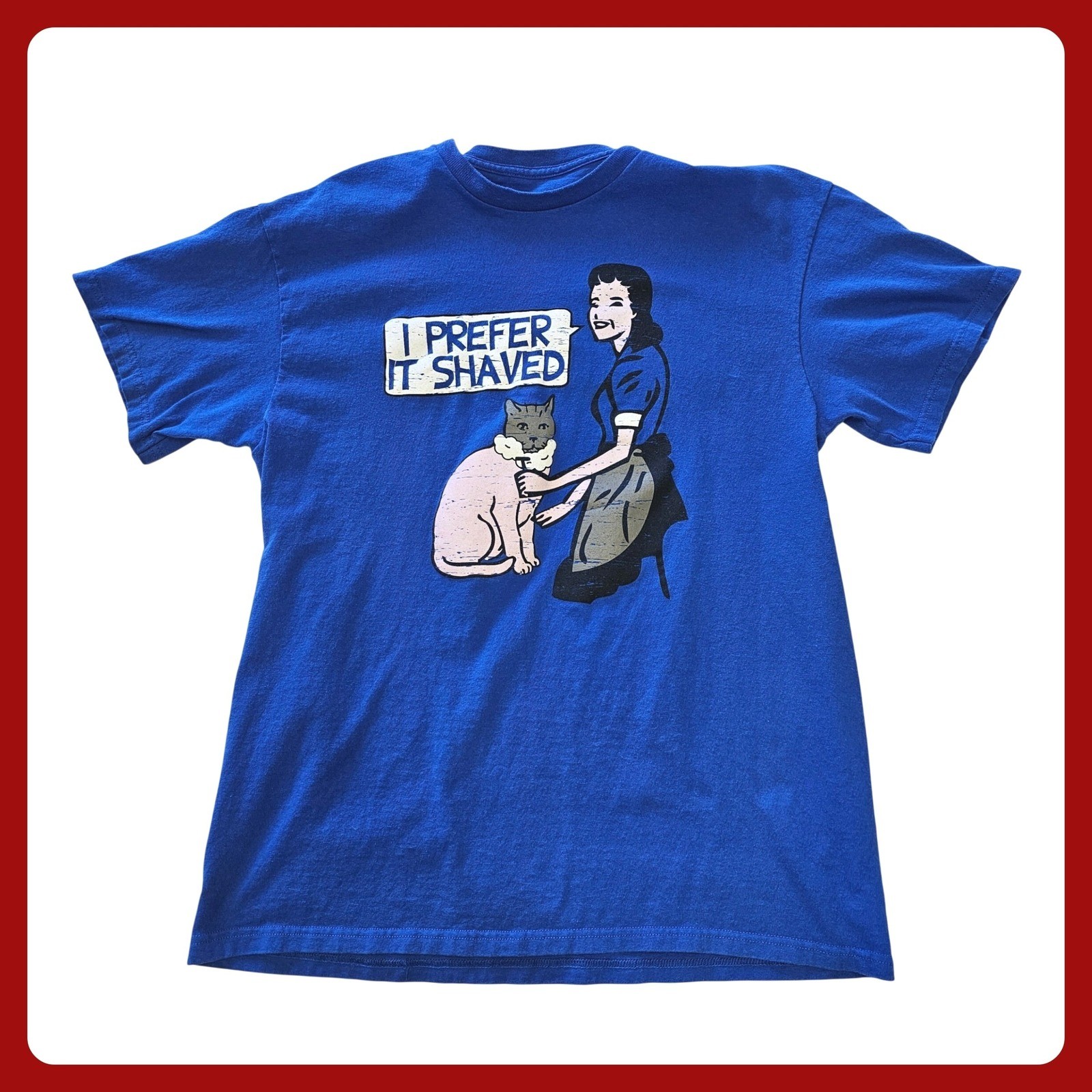 Funny Shaved Cat Shirt Mens Blue Graphic Tee Retro Humor Novelty Unisex Small gallery