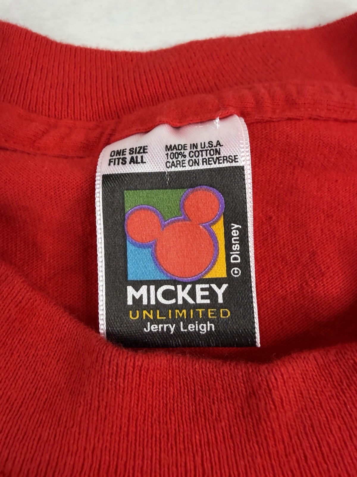 Vtg Disney Mickey Mouse Tee T Shirt Red Farmer Mickey Jerry Leigh USA Made OSFA gallery
