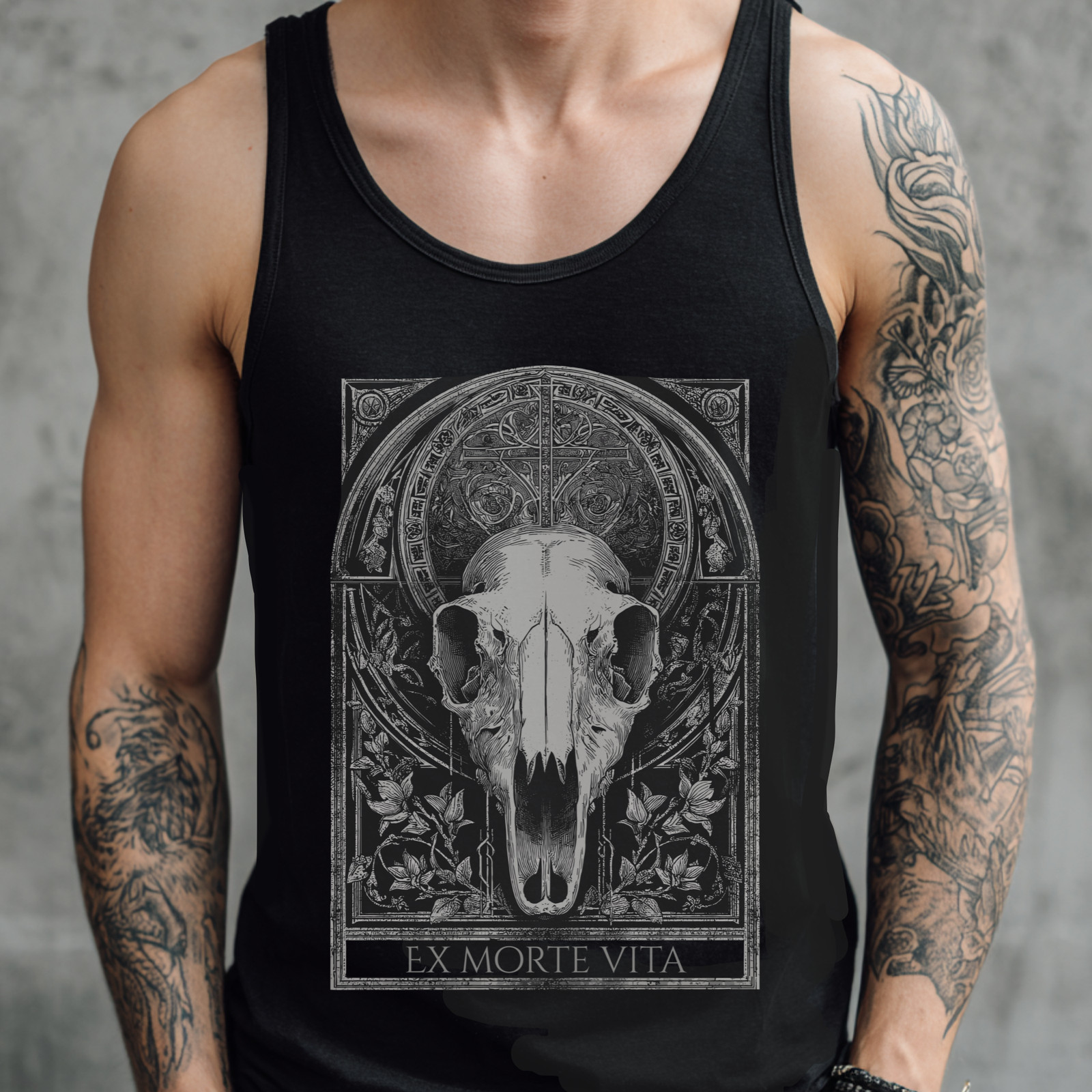 Occult Bull Skull Graphic Tank Top Alternative Goth Shirt Grunge Streetwear Top gallery