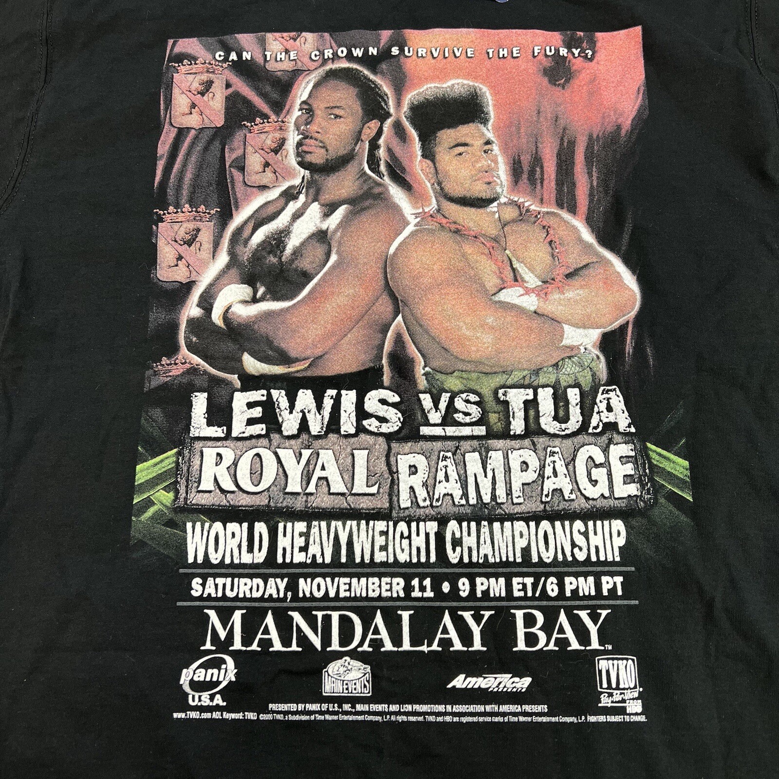 Vtg Lennox Lewis Vs David Tua Royal Rampage Boxing Promo T-Shirt 2000 Mens Large gallery