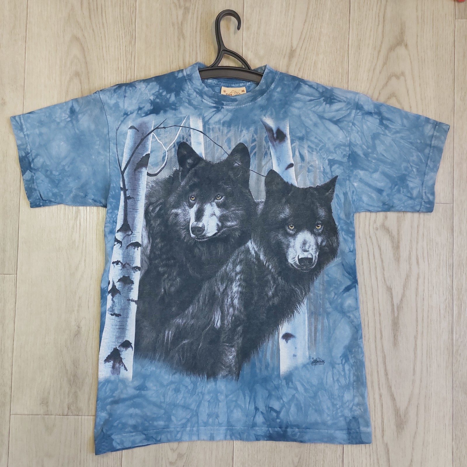 The Mountain Wolf Pack T-Shirt M Blue Tie Dye 2001 Vintage Animal All Over Print