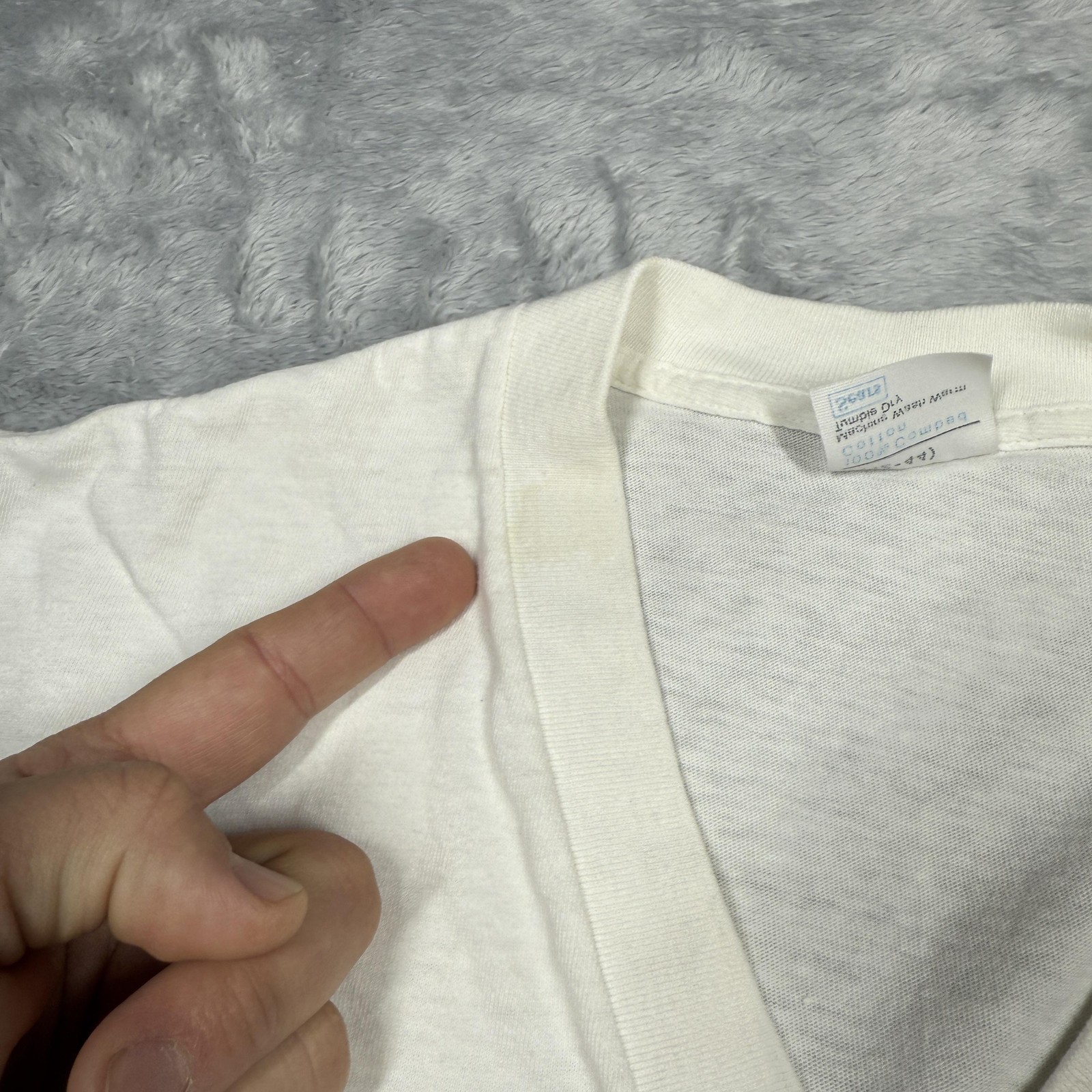 Vintage Sears Shirt Mens Large White V Neck Single Stitch Thin Stained 80s gallery