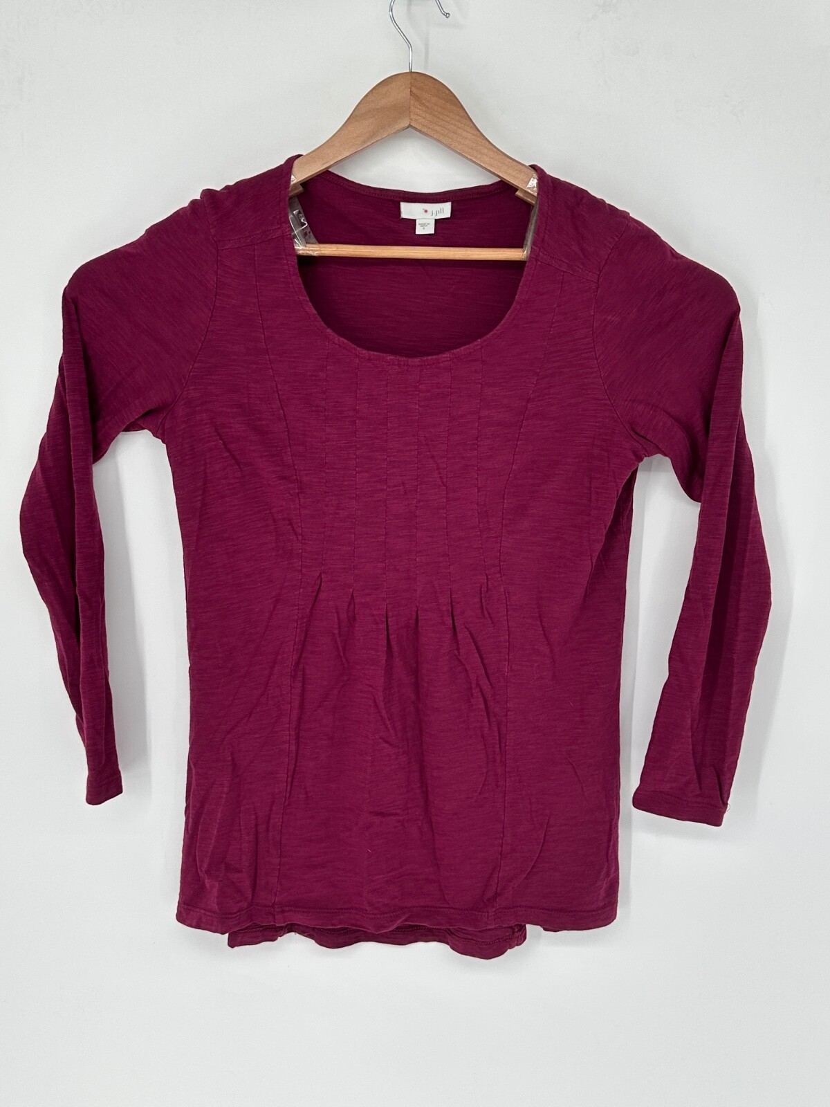 J Jill Women’s Sz S Shirt Top Cotton Blend Plum Pullover Blouse Long Sleeve Y6