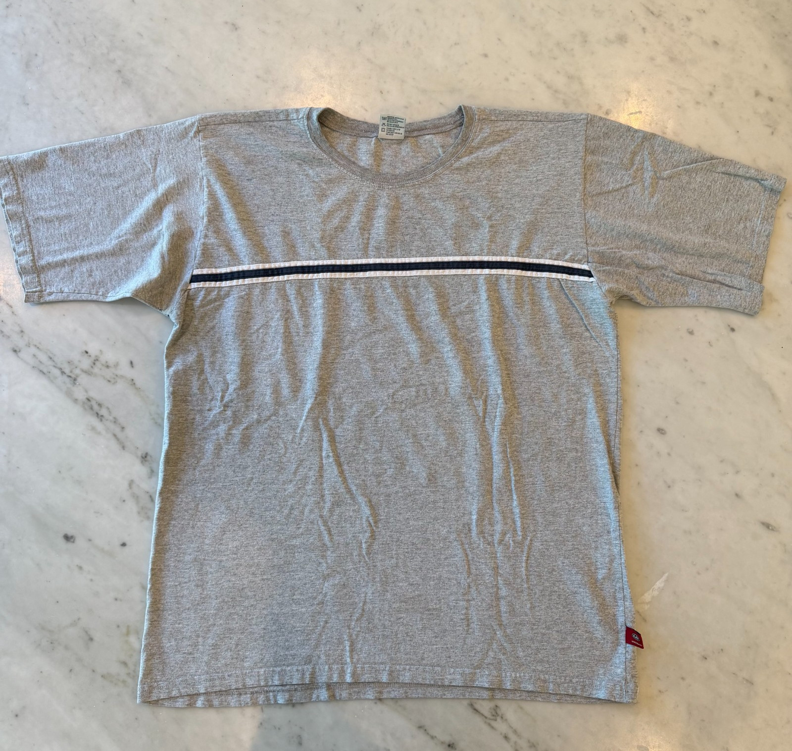 Vintage UnionBay Heather Grey T Shirt Black White Chest Stripe Boxy Size XL