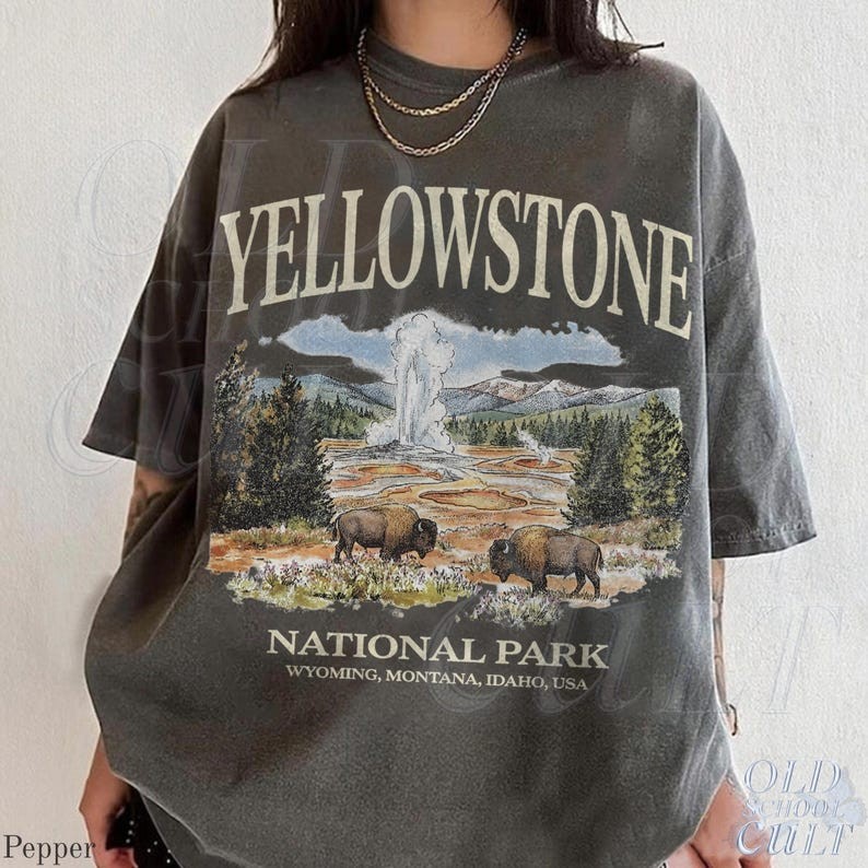 Yellowstone National Park Vintage 90s Graphic T-Shirt Bison Tee gallery