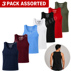 6 PACK 3 Men’s Vest Tops 100% Cotton Plain Classic Summer Training Gym Tank Top
