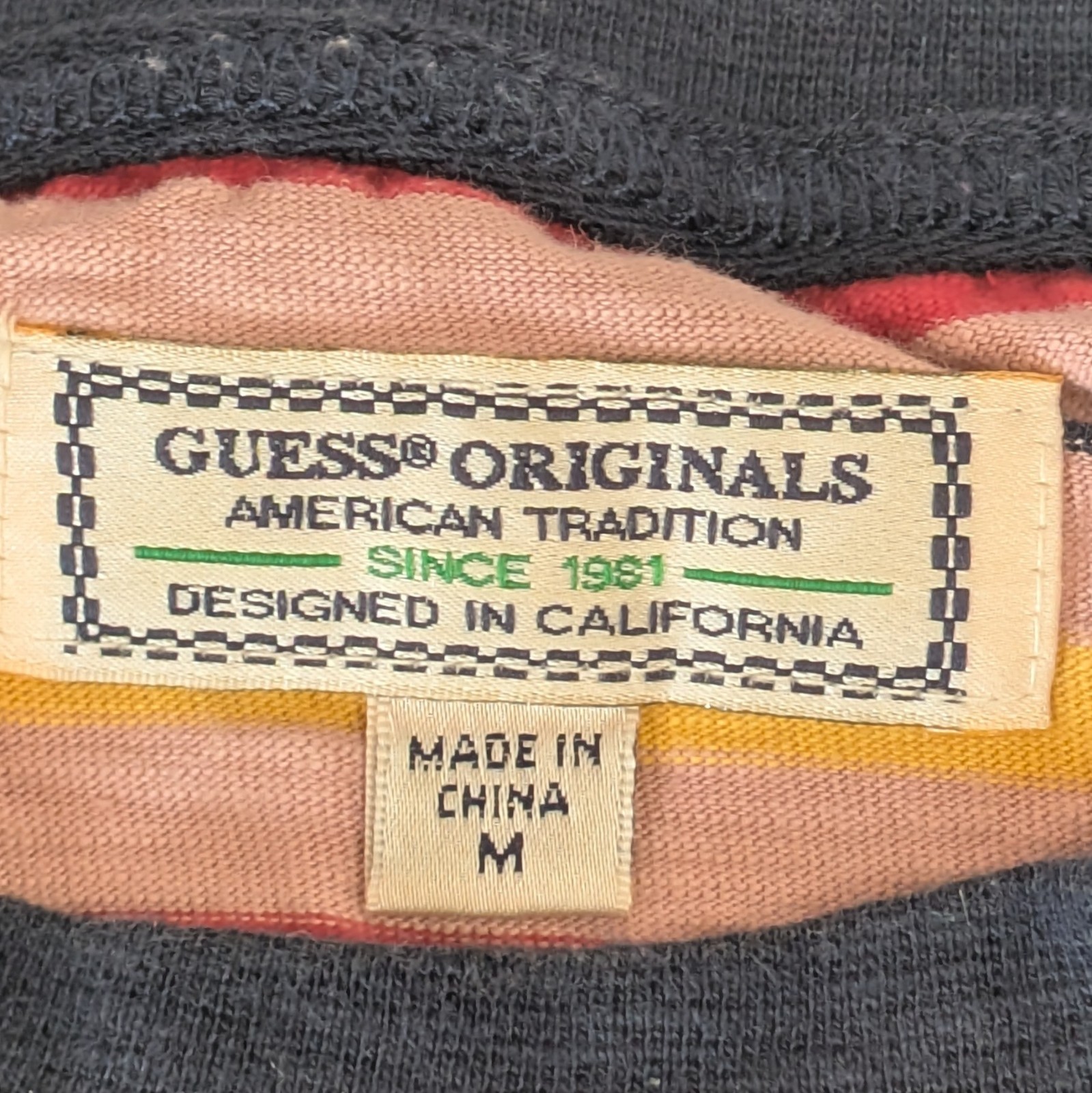 Guess Originals T Shirt Men's M Striped Logo Crew Neck Multicolour gallery
