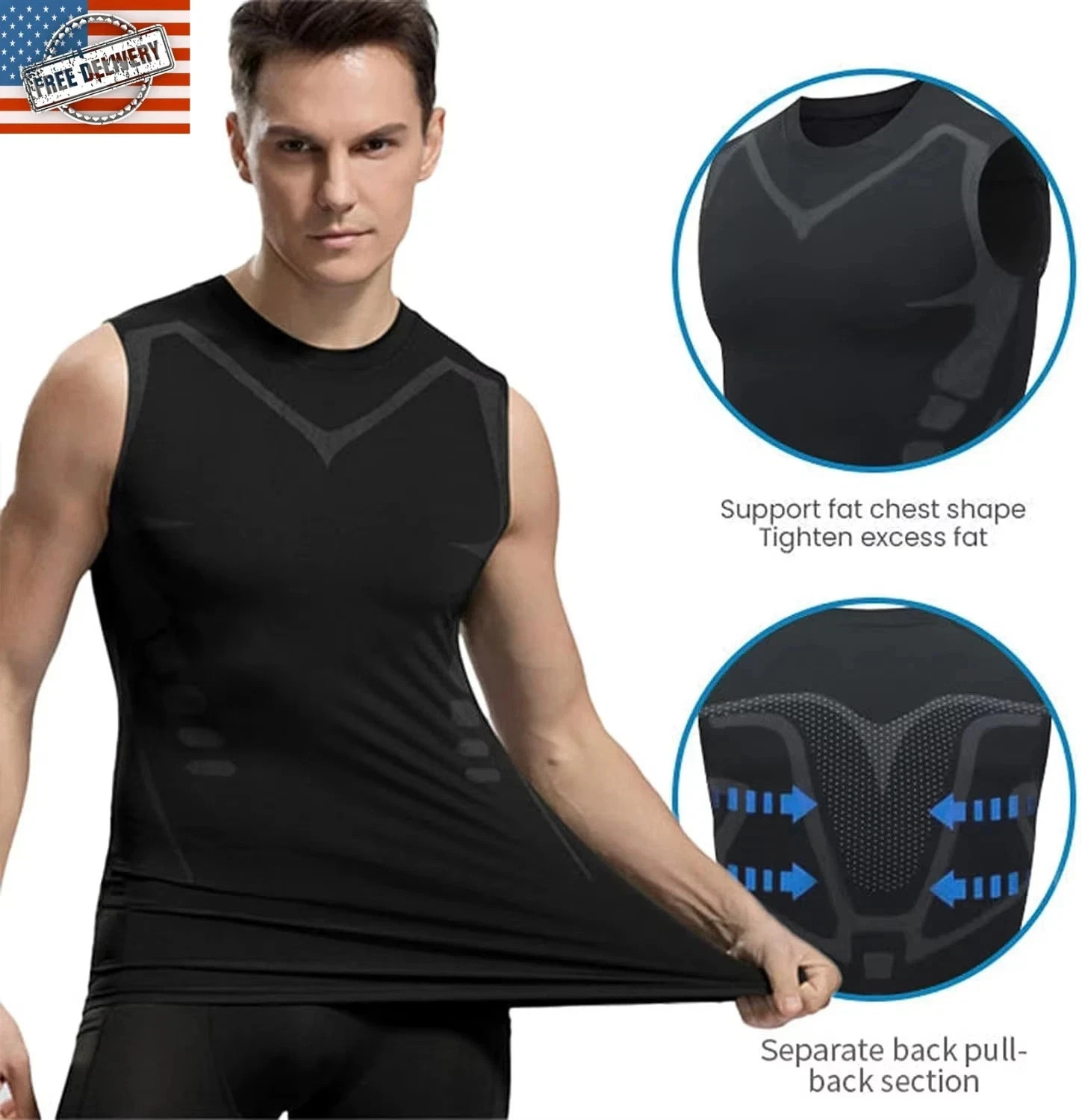 Men Compression Shirt Version Ionic Shaping Sleeveless Vest Sport Tank Top S-2XL gallery