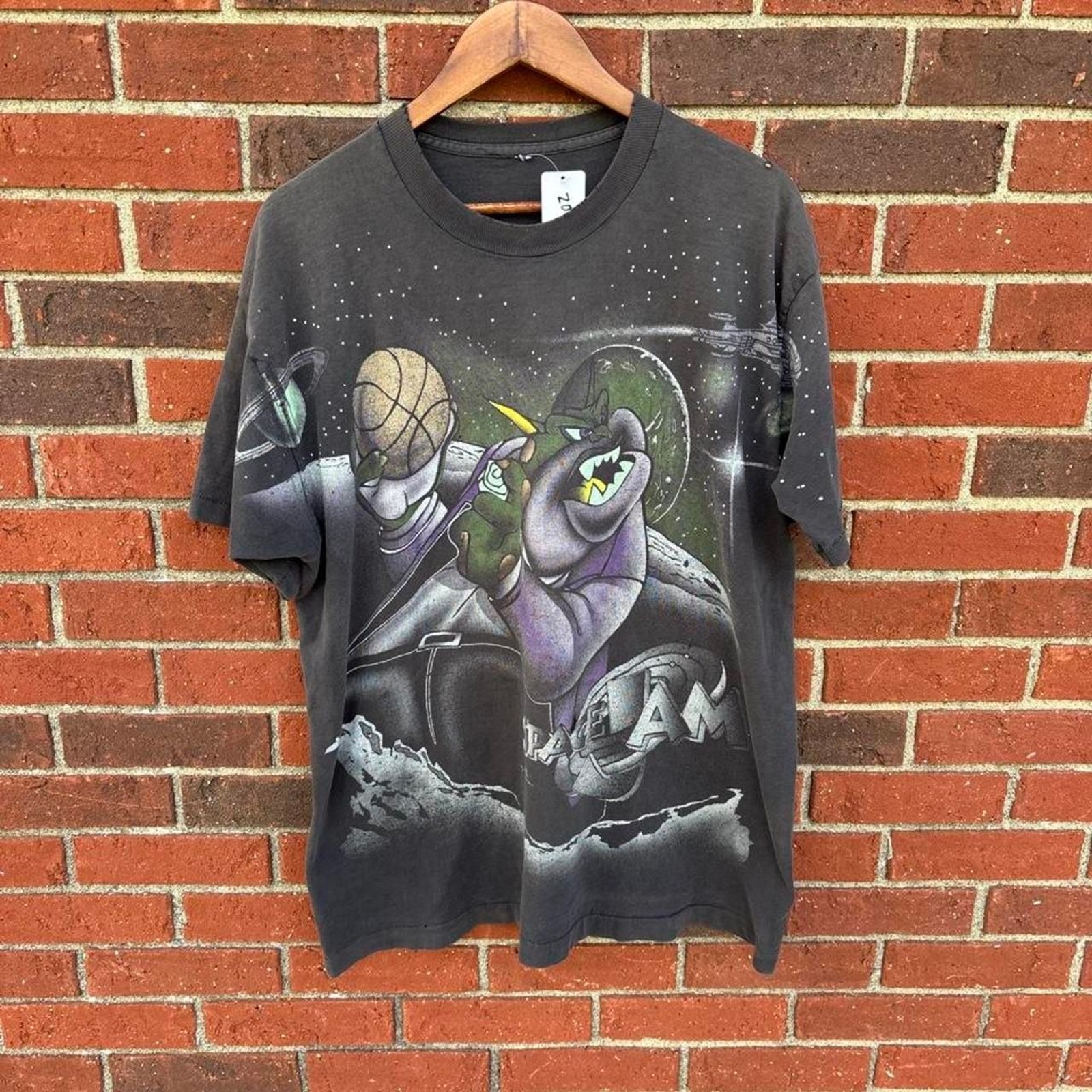 Vintage 90s grail space jam swackhammer looney tunes aop shirt faded mens xl gallery