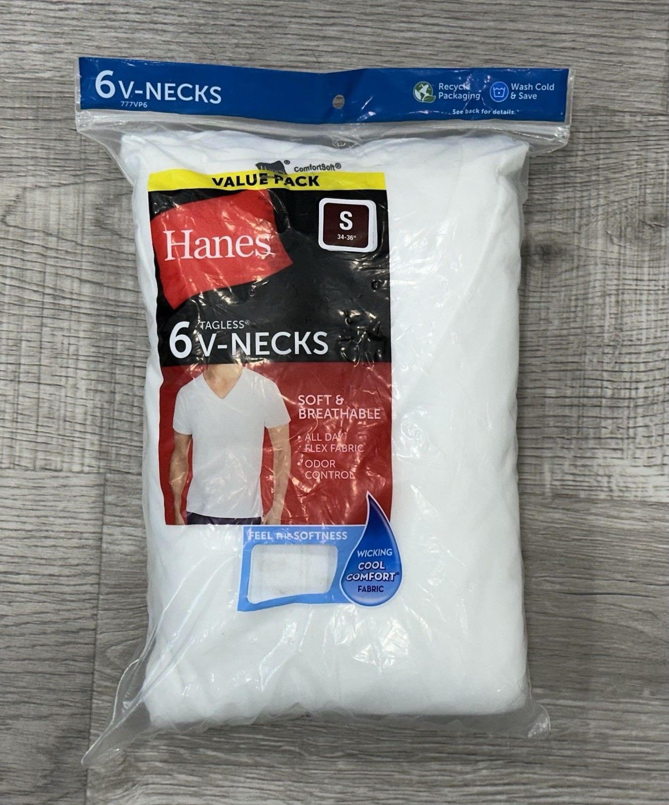 NWT HANES Men's V-Neck 6-Pack White Under Shirts New Tags Essential Small gallery