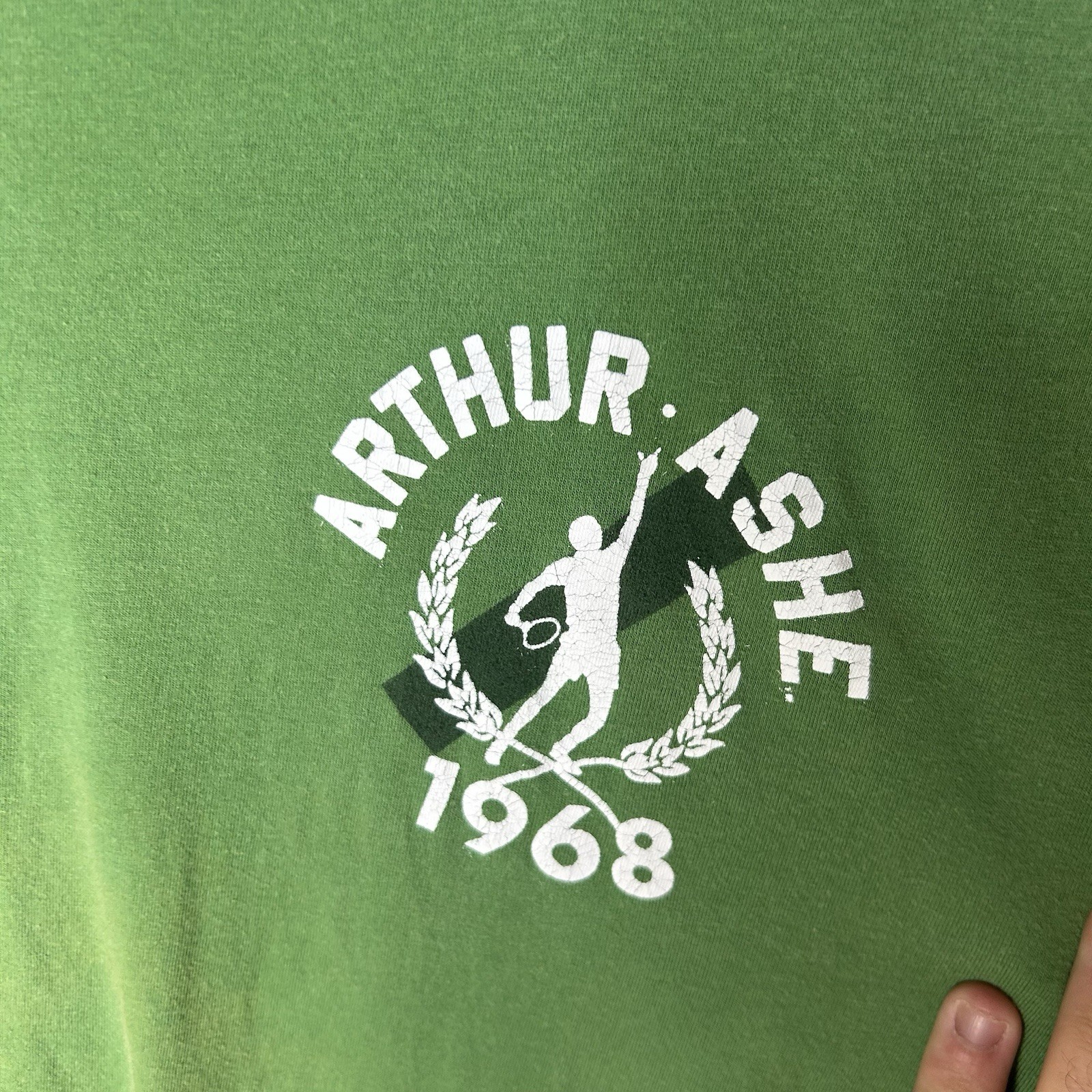 Roots of Fight Arthur Ashe 1968 Double Sided Graphic T-Shirt Green Men’s Large gallery