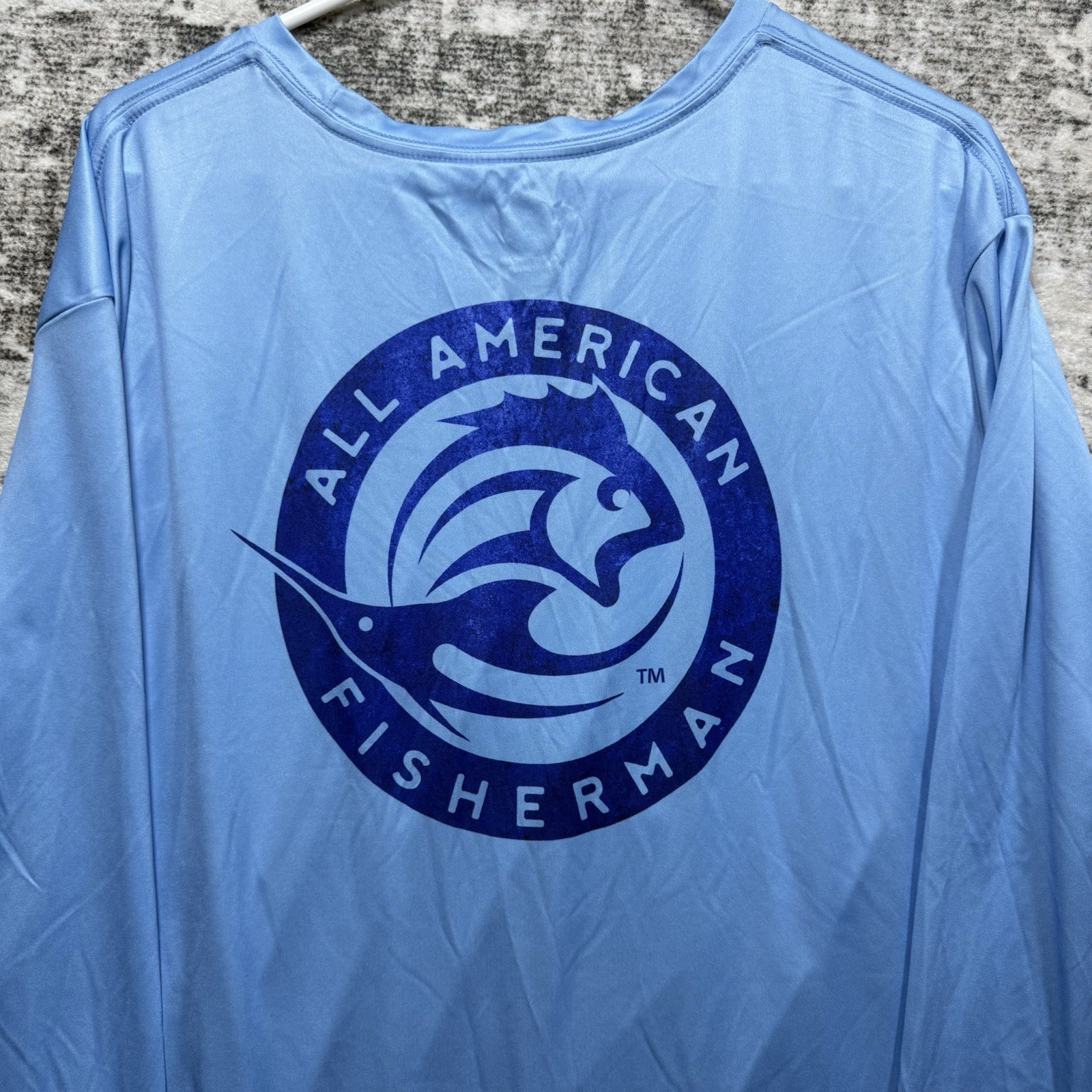 ALL AMERICAN FISHERMAN Performance Fishing Sun Shirt Wicking Blue Mens 2XL gallery