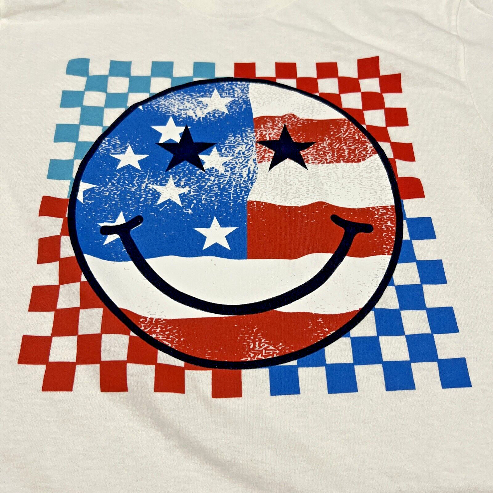 Smiley Face 250 Years USA Flag Men's Medium Pullover T-shirt Short Sleeve White gallery