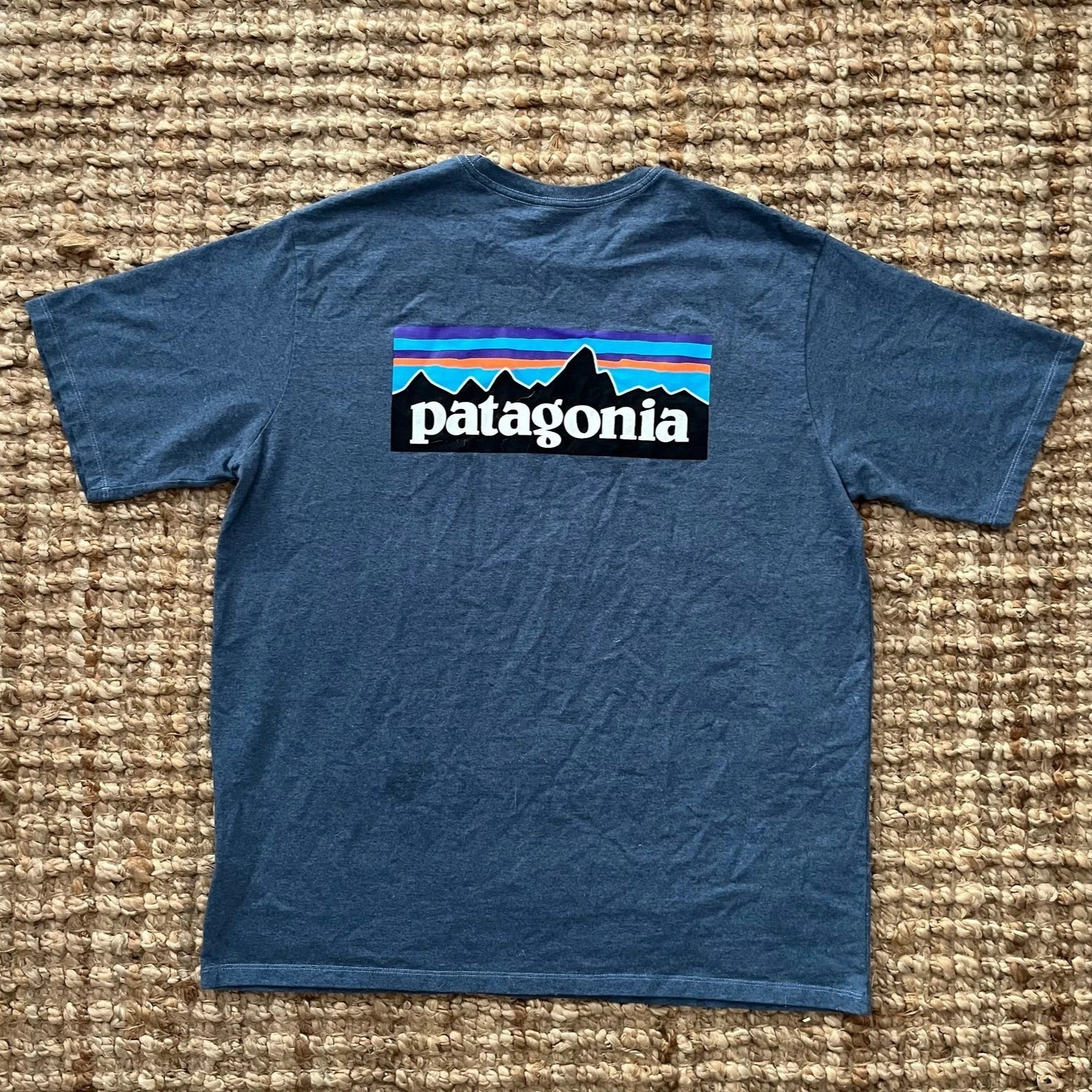 Patagonia T Shirt Mens Large Blue ResponsibiliTee Pocket Back Logo Graphic gallery