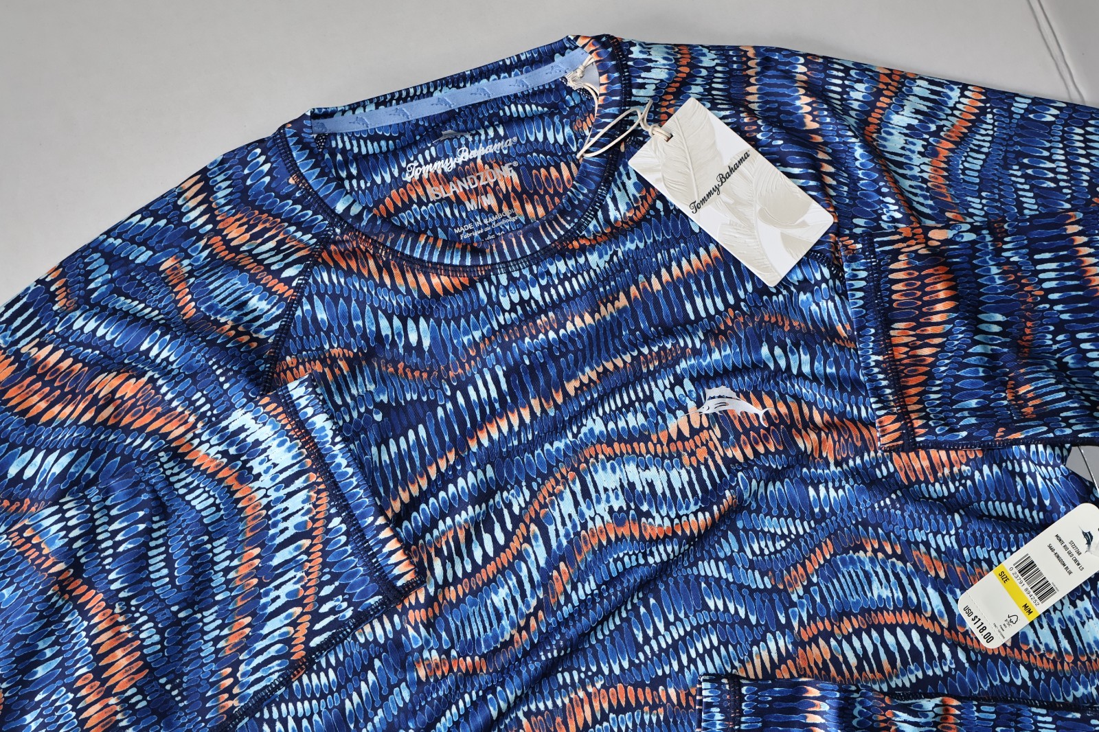 Tommy Bahama Tee Shirt Monte Rio Geo Island Zone Performance Blue LS Medium M gallery