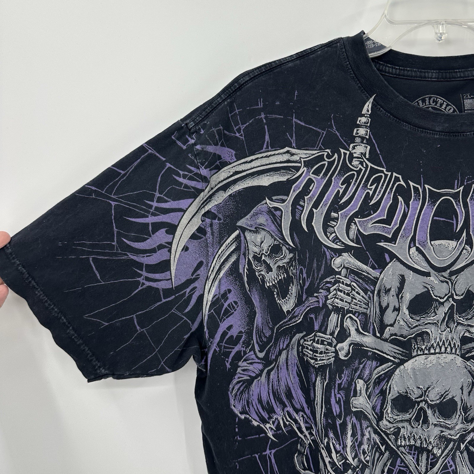 AFFLICTION t shirt darkness tech black 2XL biker grunge skill grim reaper goth gallery