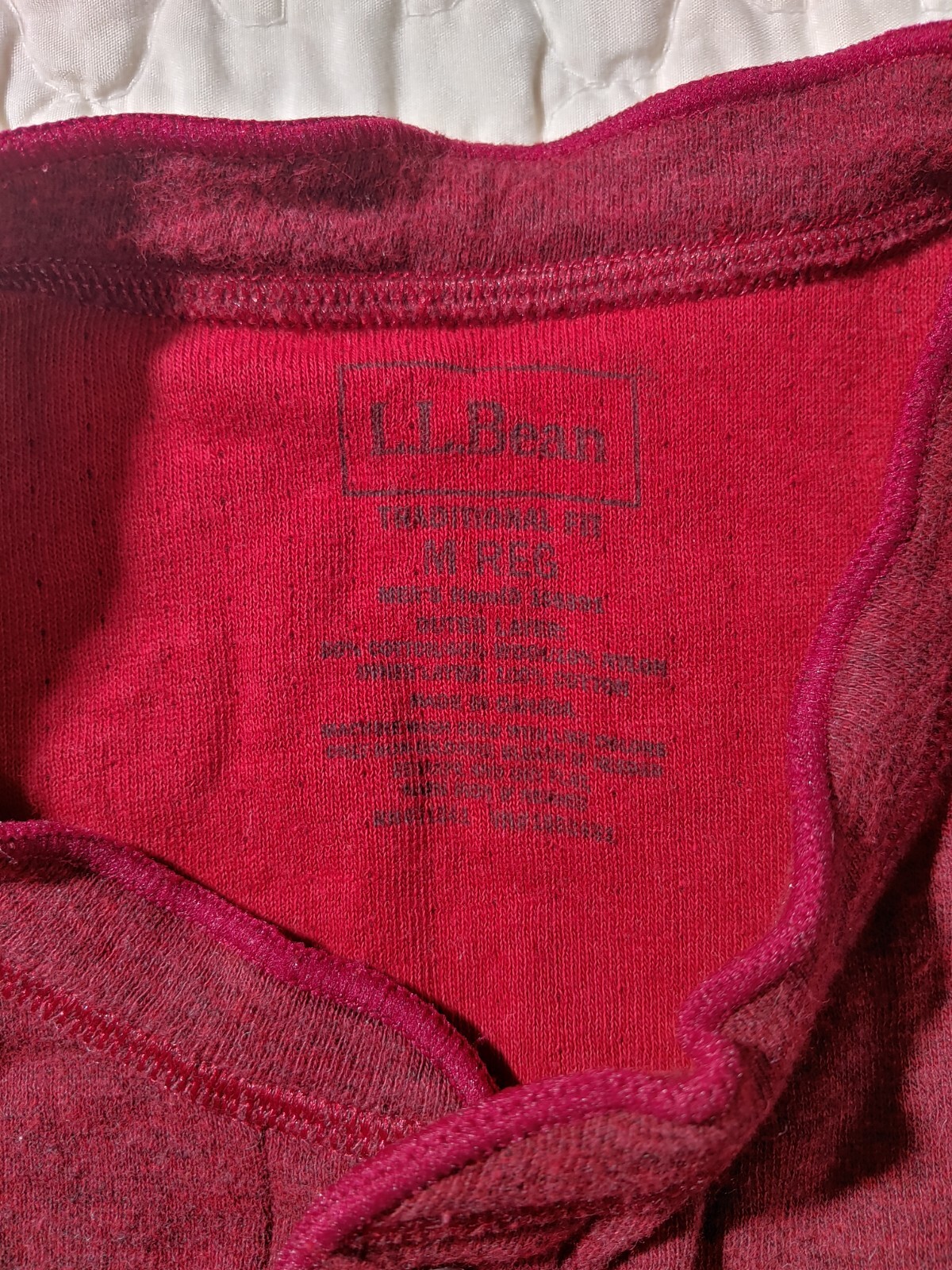 LL Bean Shirt Medium Red Wool Made In Canada Nylon Henley Cotton Long Sleeve gallery