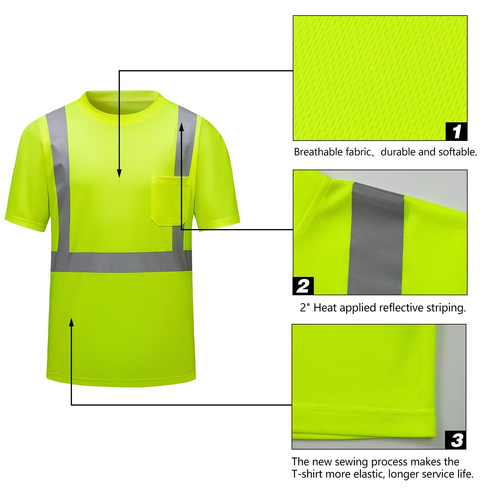High Visibility Shirts Quick Dry Safety T Shirts with Reflective Strips and P... gallery