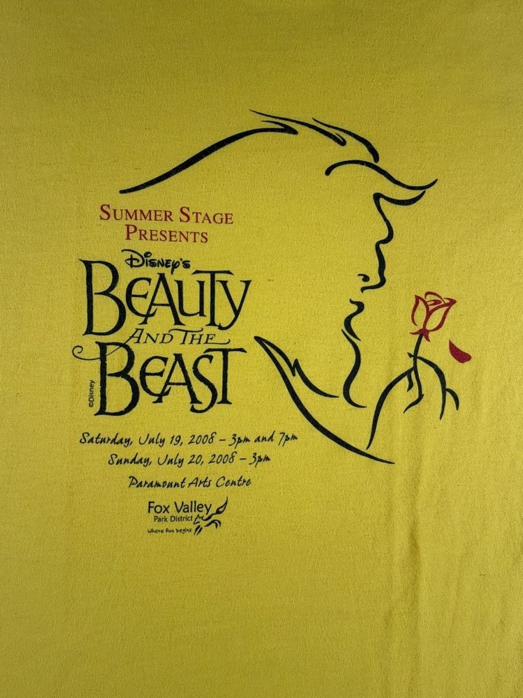 Vintage 2008 Disney’s Beauty and the Beast Summer Stage Musical Promo T-Shirt