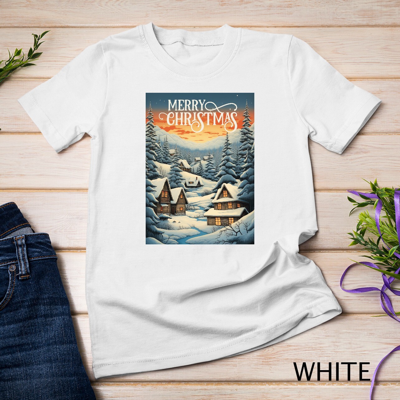 Christmas Church in the Mountains A Peaceful Scene #2 Funny Unisex T-shirt