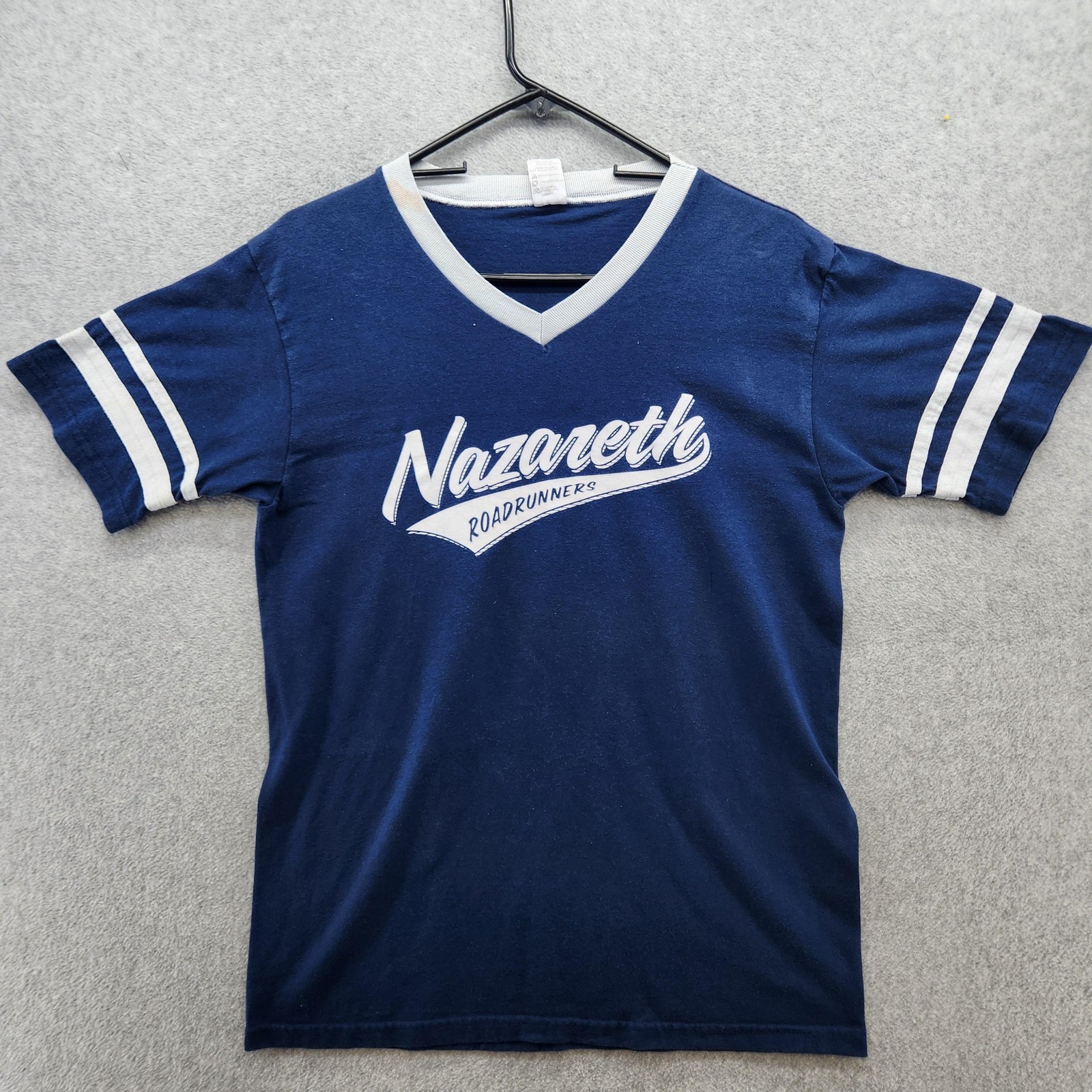 Nazareth Roadrunners Shirt Mens Medium Blue V Neck Ringer Augusta Sportswear