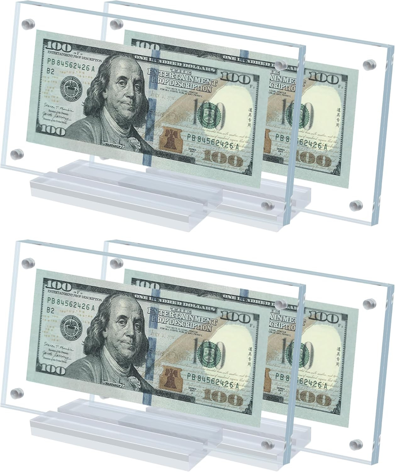 4 Pcs Dollar Bill Frame Display Acrylic Dollar Bill Holder for Currency Display