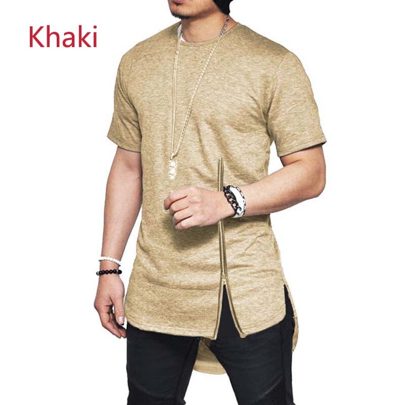 Men's Cotton Short Sleeve Zipper T Shirt Hip Hop Solid Hipster Streetwear Tshirt gallery