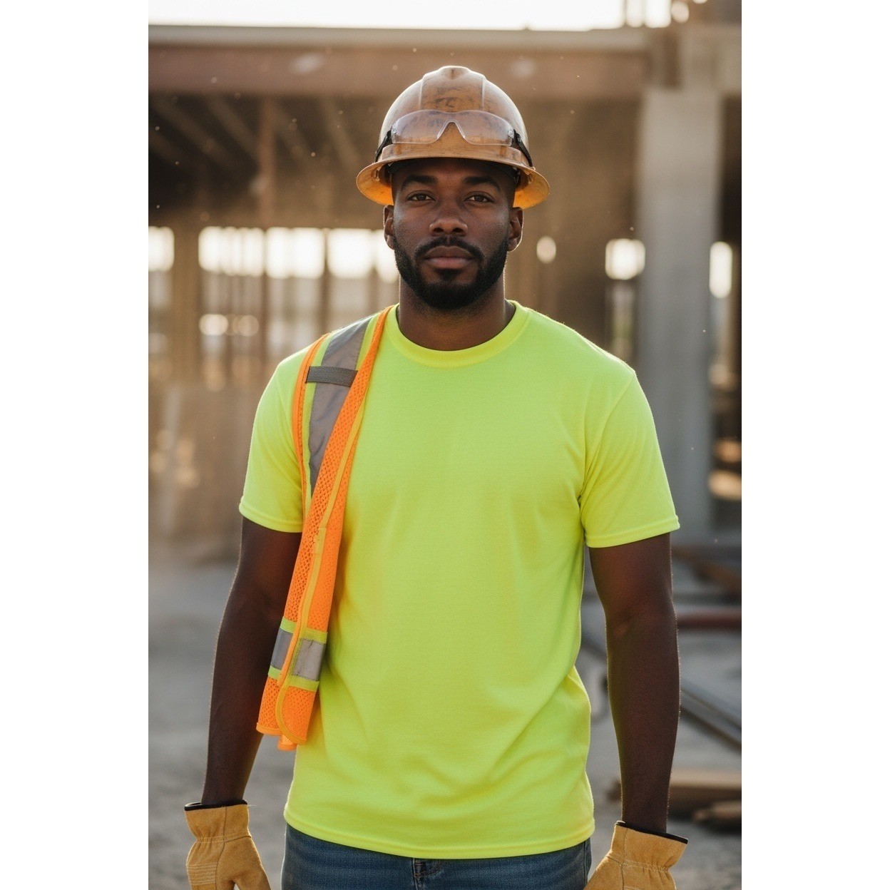 Hi Viz Yellow 4 pack Medium Safety Cotton Blend Summer Workwear Construction gallery