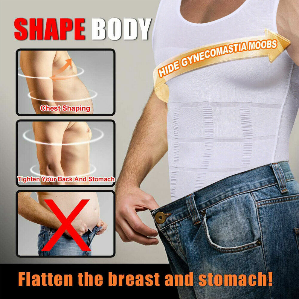 Mens Slimming Shirt Body Shaper Vest Compression Tank Tops Corset Undershirts US gallery