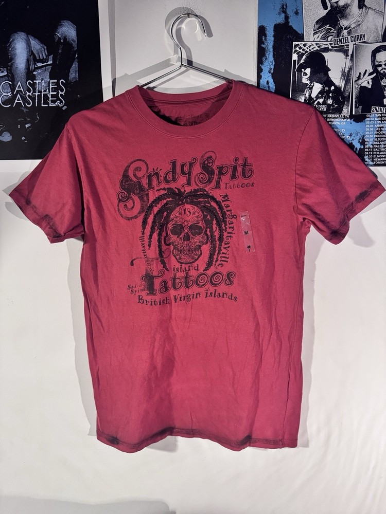 Margaritaville Men Shirt Medium Red Skull Graphic Embroidered Short Sleeve NWT