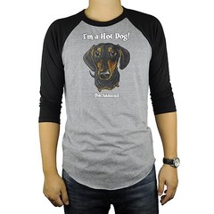 Black Dachshund Hot Dog Baseball Raglan T-Shirt Tri Blend Soft Fitted Tee Cute