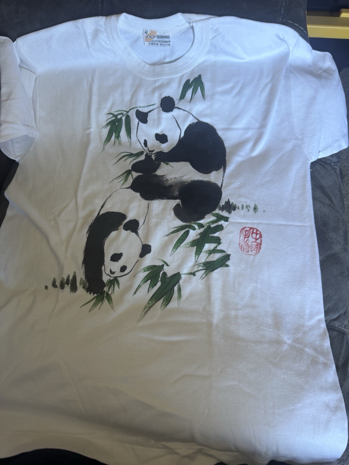 Vintage Golden Wheel Panda Graphic Tee Adult Size 42 Nature 70s 80s China