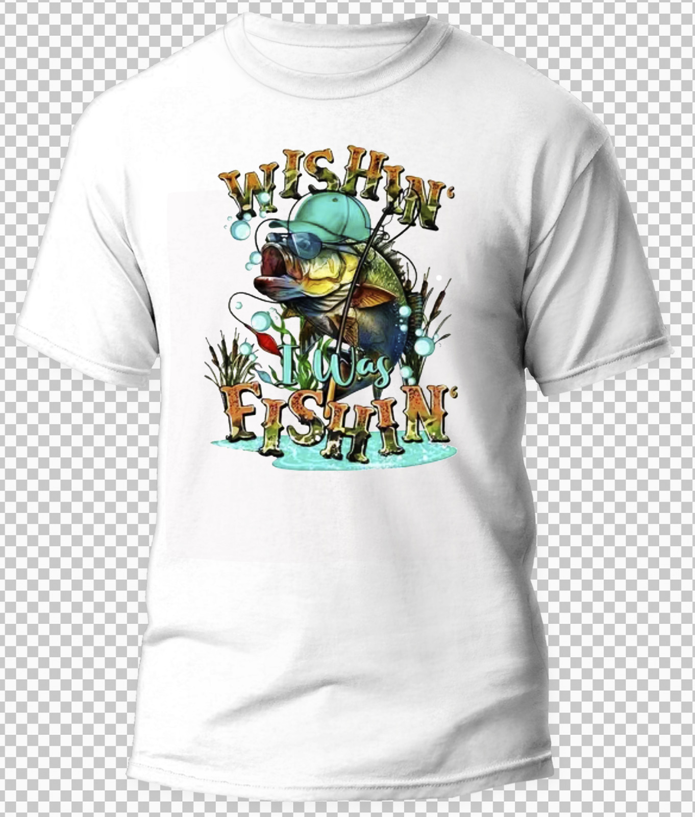 ADULT 2XL 3XL WISHIN I WAS FISHIN FISHERMEN LAKE RIVER QUOTE Unisex T-Shirt gallery