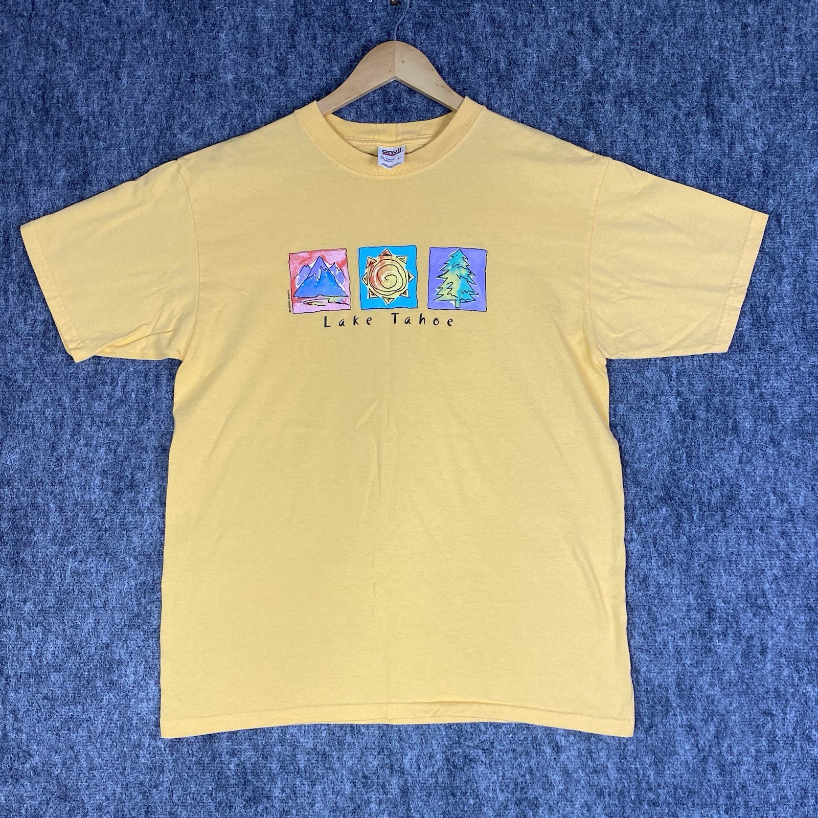 Vintage Lake Tahoe T Shirt Adult Large L Yellow Nature Mountain Logo Cotton Mens