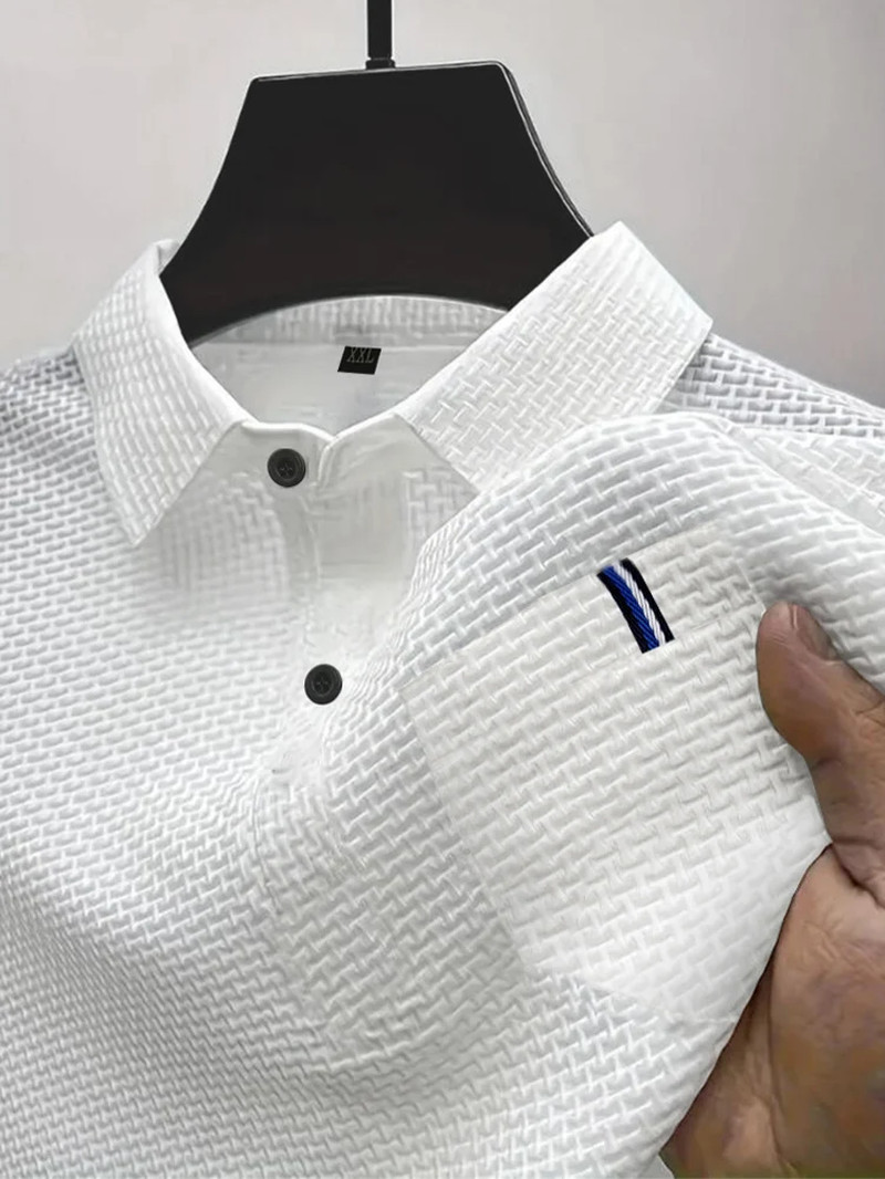 Men's Ice Silk Collared Pocket Shirt Short Sleeve Casual Summer Top gallery