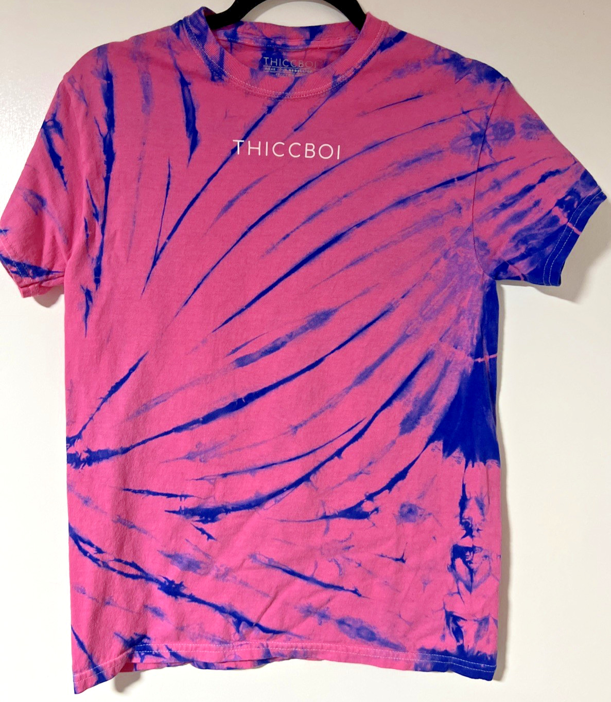 Tie Dye Tshirt THICCBOI Cotton Candy Swirl Size SMALL Pink And Blue SMALL Tee gallery