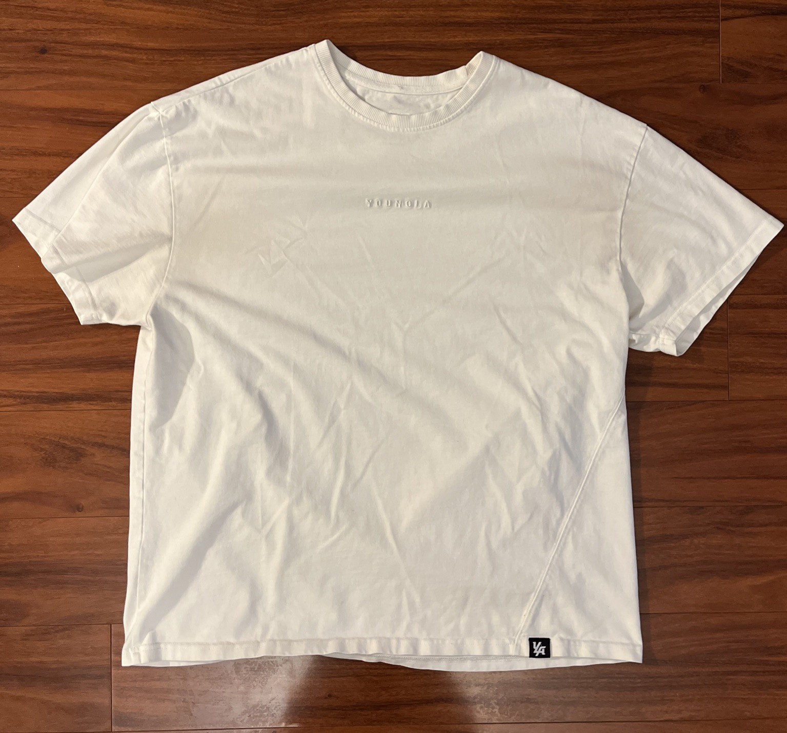 YoungLA Mens Large T Shirt White Short Sleeve Spell Out Tee Crew Neck gallery