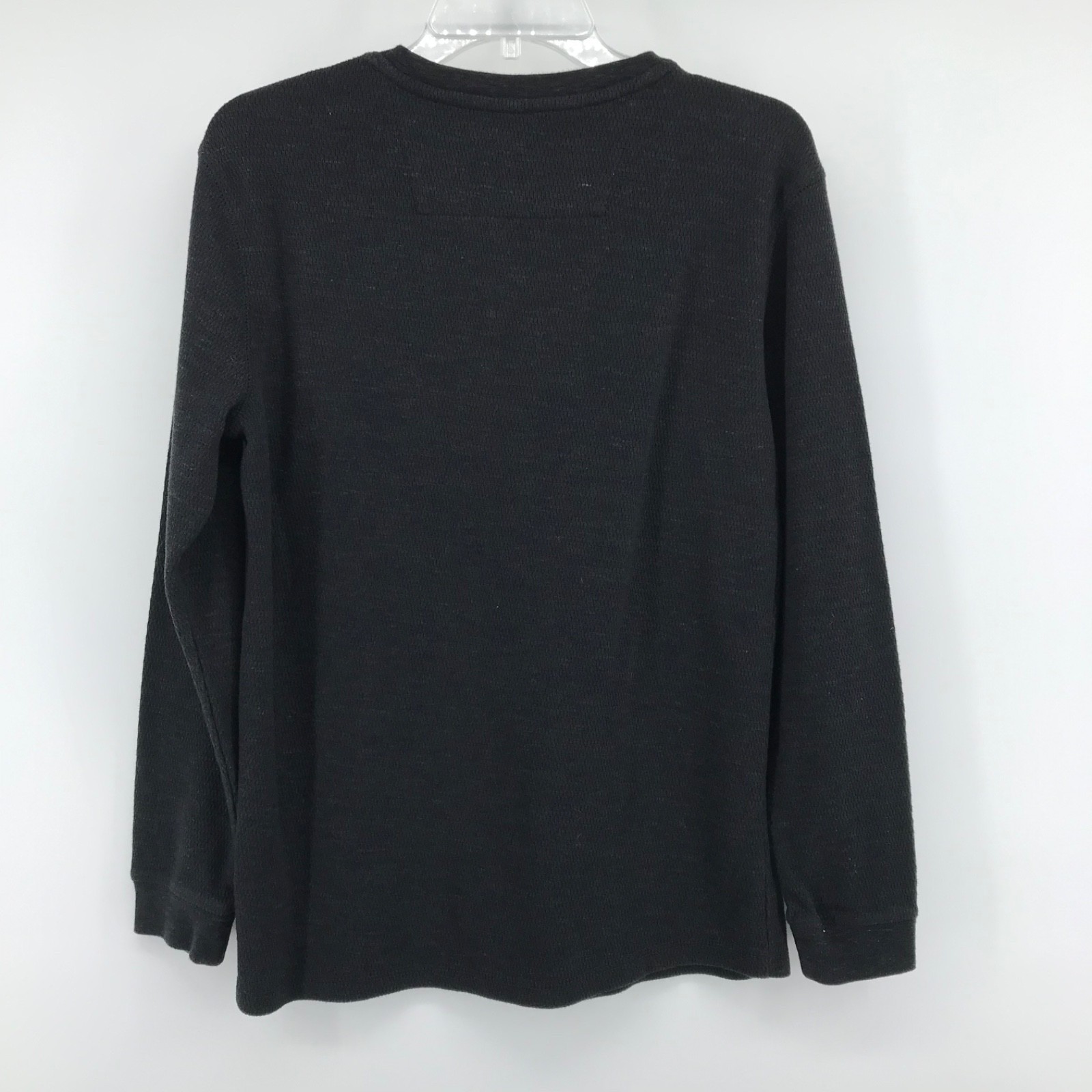 Thermal Henley Shirt Men Medium Black Waffle Knit 3 Button Collar Layer Pullover gallery