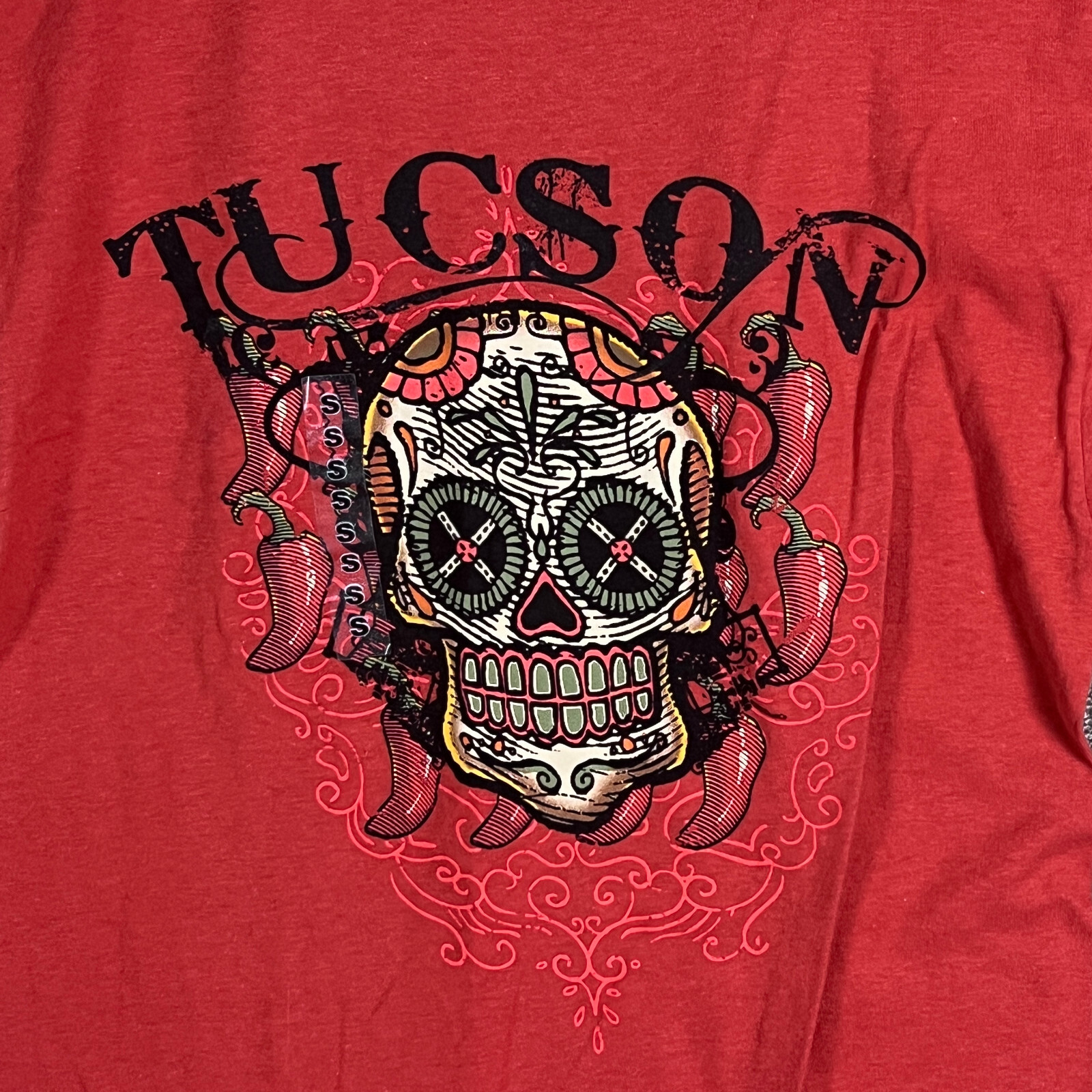 The Duck Co T-Shirt Mens Red Short Sleeve Tuscon Skull Chili