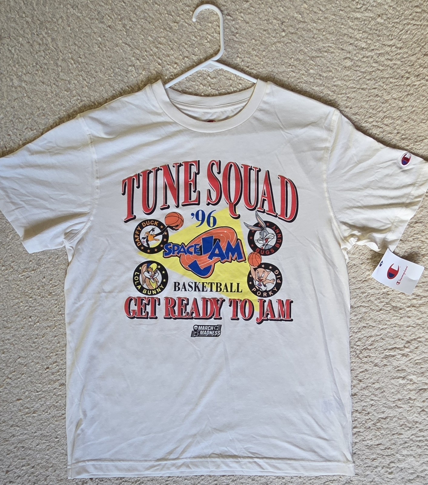 Champion Men’s M White Tune Squad Space Jam Looney Tunes Cotton Crew T-Shirt gallery
