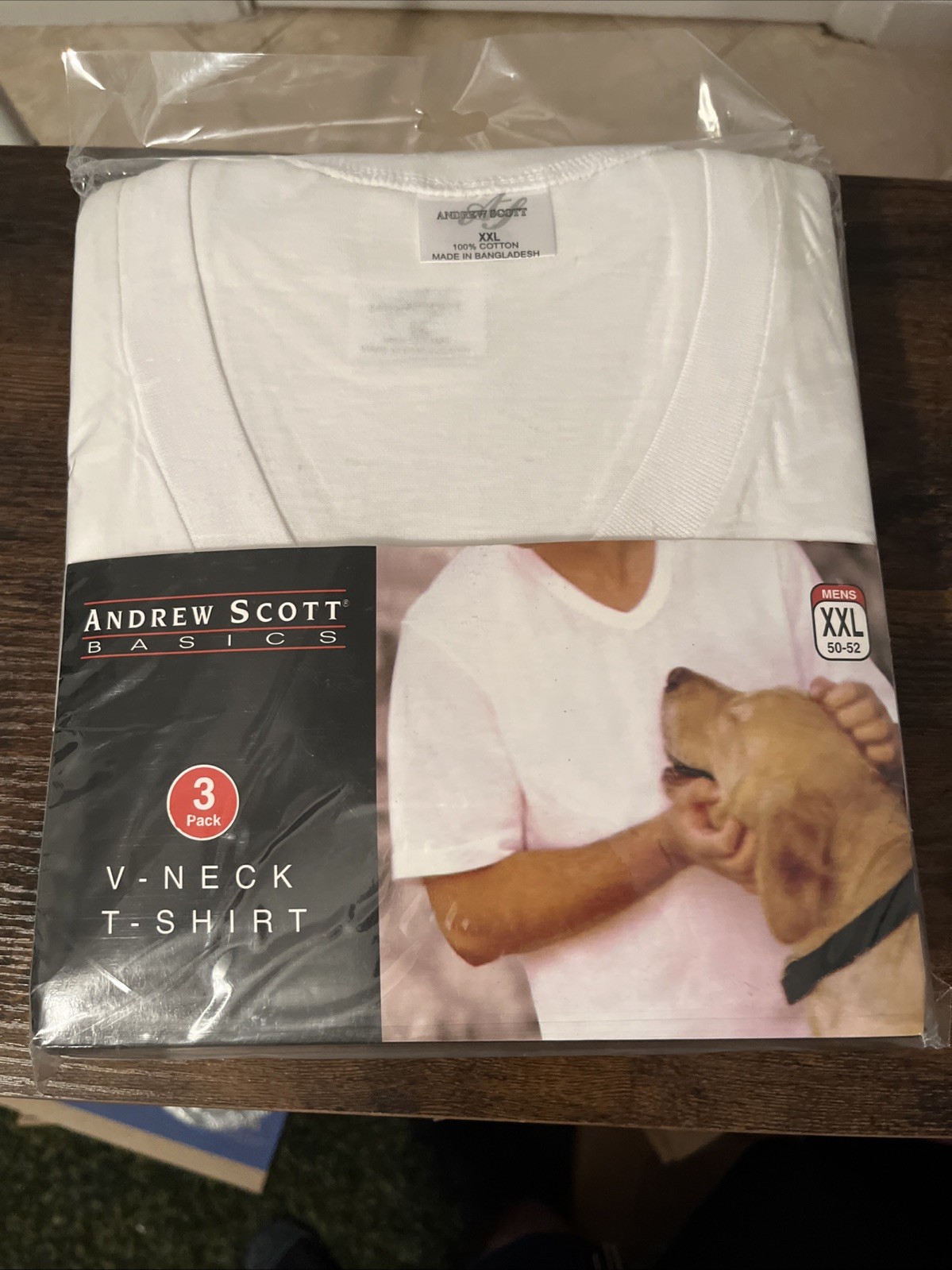 Andrew Scott Basics Men’s V-Neck T-Shirts, 100% Cotton, 3-Pack, White – Size XXL