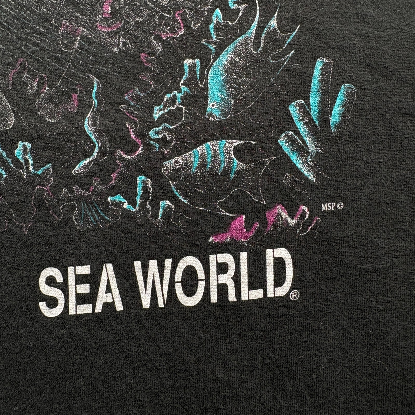 Vintage 90s SeaWorld Mission Bermuda Triangle Anvil T-Shirt Mens XL Black Cotton gallery